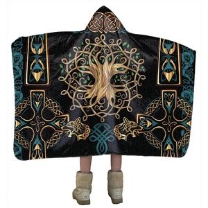 Mt.Logan Tree Of Life Hand Crafted Super Soft Sherpa Micro Fiber Hooded Blanket